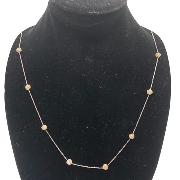 Etienne Aigner Necklace Vintage Silver Tone Gold Rhinestones Balls Long Length - Picture 2 of 4